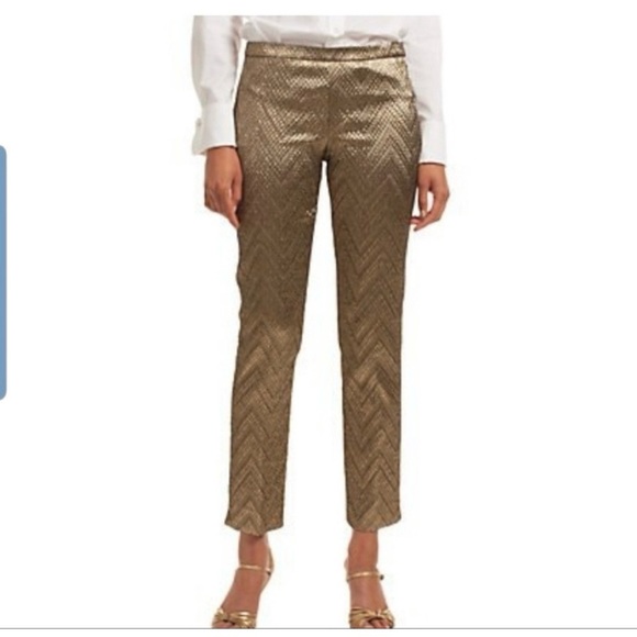 Trina Turk Metallic Gold Chevron Stretch Pant - Picture 1 of 6